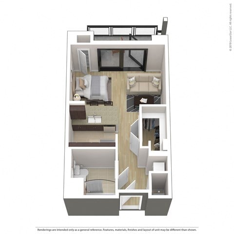 Floor plan for studio, 1 bath